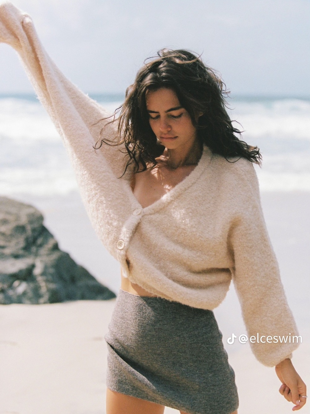 elce swim drew boucle cardigan in oat marle